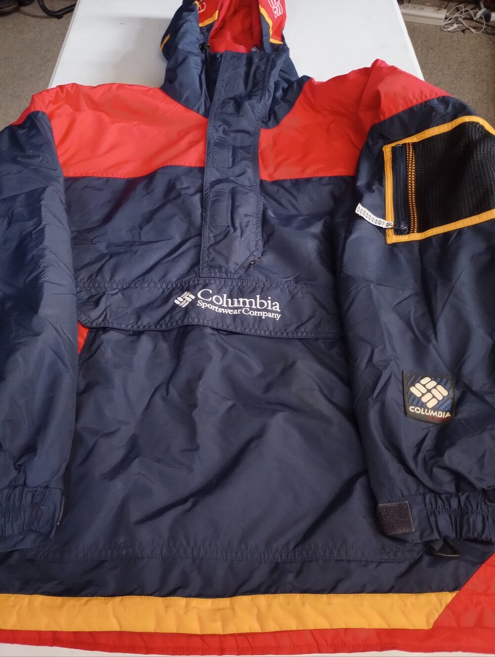 Columbia Men's Navy & Red Hooded Pullover Jacket Size Medium